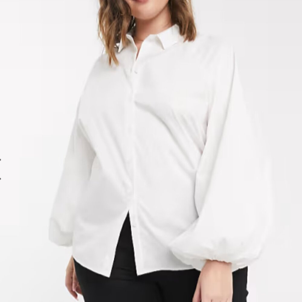ASOS Curve Long Volume Sleeve Shirt, White - 26W